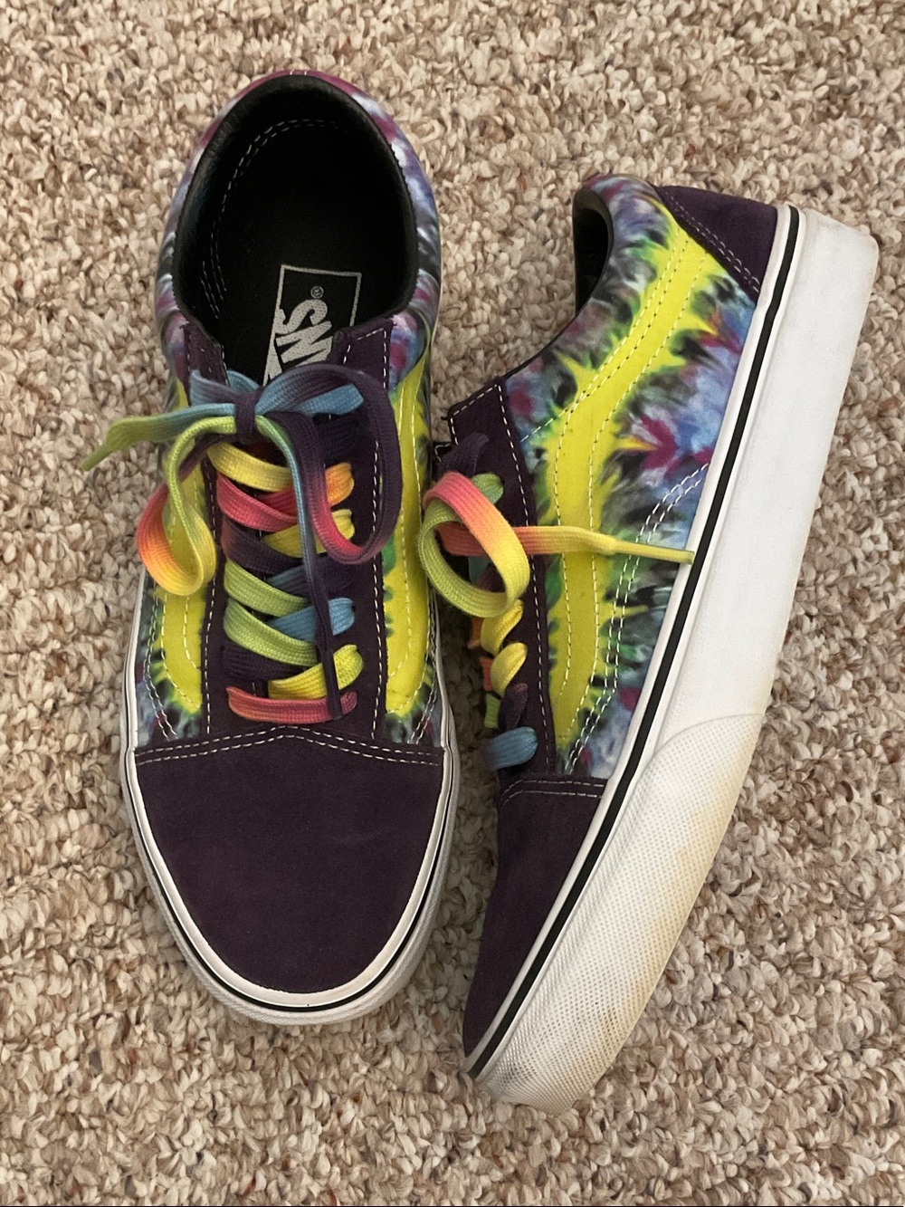Vans Purple Suede Sneakers with Neon Rainbow Accents